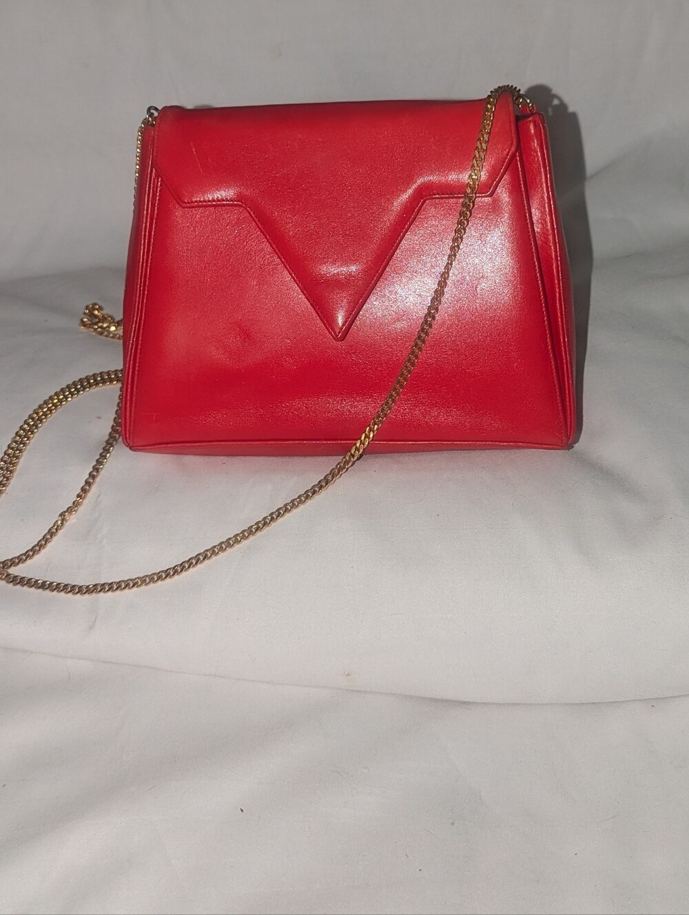 Vintage  Carey Adina NYC 1988 Red Crossbody with Gold Chain Strap